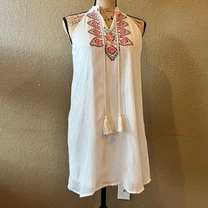 Crosstree Lane Embroidered White Halter Dress